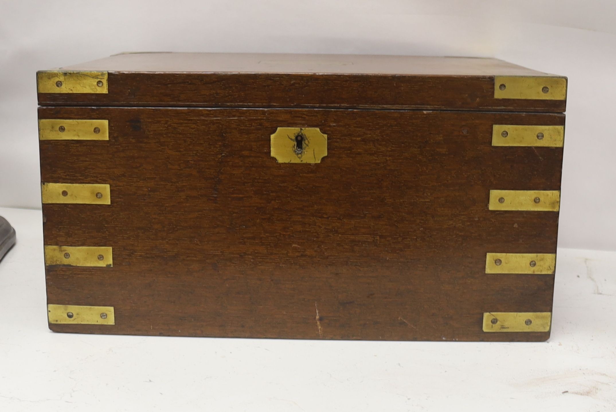 A brass bound military style canteen box - no contents 44cm